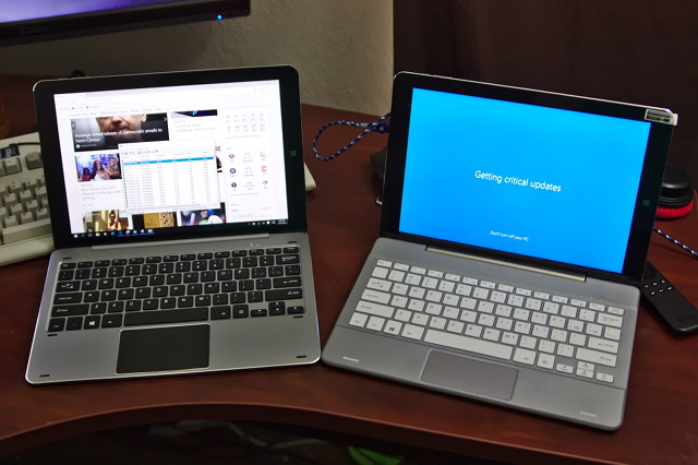 Two Chuwi Hi12 Tablets With The New And Old Keyboard Dock