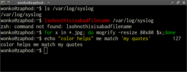 A screenshot of zsh-syntax-highlighting