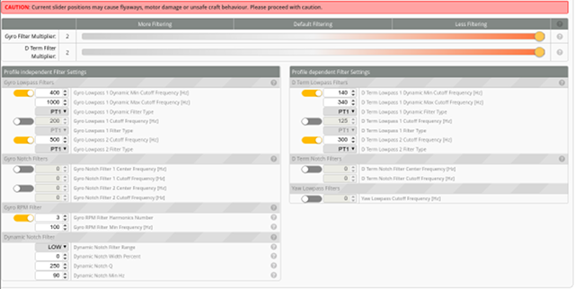 Betaflight RPM Filter Filtering Settings