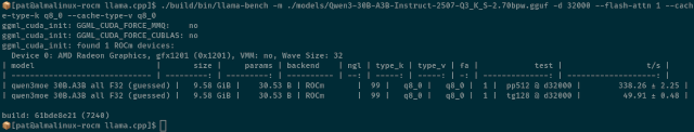 llama-bench of ByteShape Qwen 30B A3B on my 9070 XT