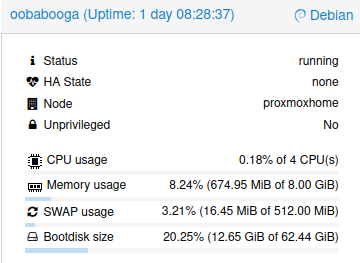 My Oobabooga Proxmox LXC stats while running Qwen 2.5 0.5B