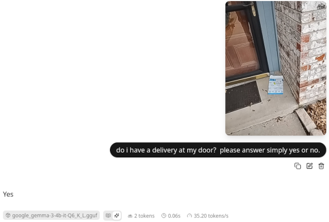Asking Gemma 4B Vision Model If There Is a Package At My Door