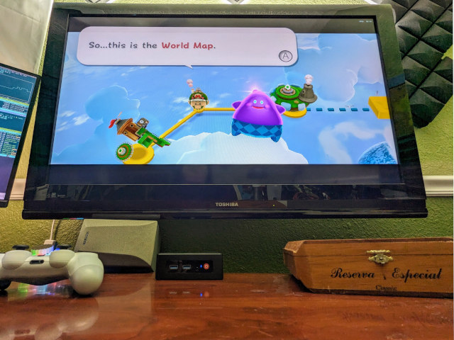 Mario Galaxy 2 running on Dolphin running on my Trigkey N100 mini PC