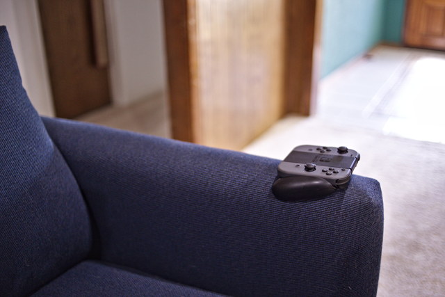 Nintendo Switch joycons on my couch
