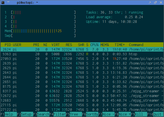 OctoPrint Consuming Very Little Resources on the Raspberry Pi