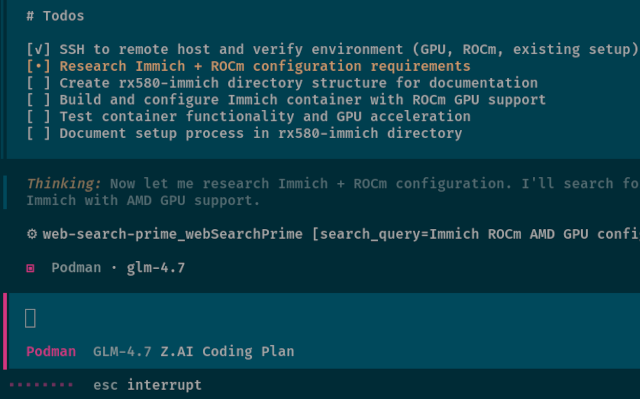 OpenCode creating a ROCm Immich setup