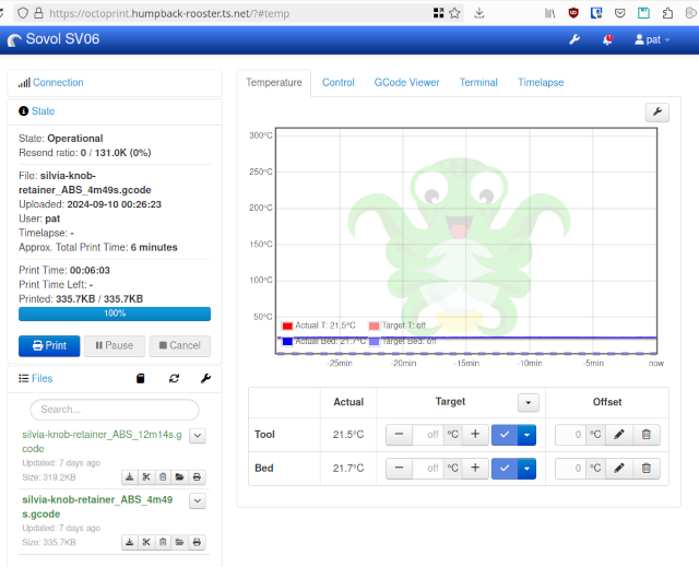 Octoprint on my Proxmox host via Tailscale