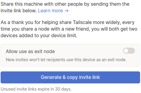 Tailscale Sharing Dialog